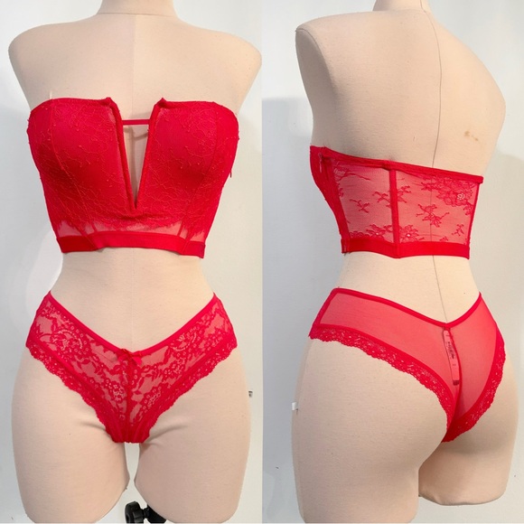 Victoria's Secret Other - Victoria's Secret Red Lace lingerie set Bra panty Small